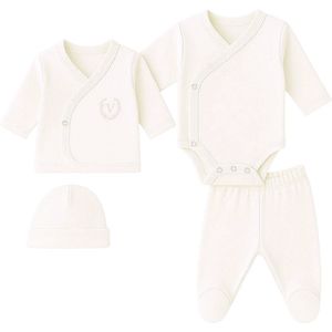 Visara Baby - 4 delige kledingset - 100% Katoen - Cream - Mt 48/50