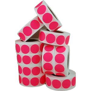 Sticker Set - ""Roze Fluor"" - 10 Rollen - 1000 Stuks per rol - Etiketten - 25mm - Sluitsticker - Promotie Sticker - Bulkverpakking