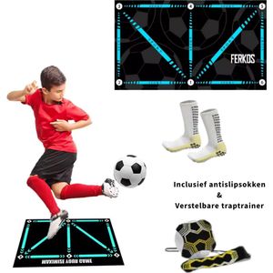 FerKos Voetbalmat - Voetbal Trainingsmateriaal - Voetbal - Voetbal spullen - Kinderen - Dribbel mat - Voetbal training - Voetbal mat - Voetbaltrainer - 60cm bij 40cm - Anti slip - Inclusief gratis gripsokken - Inclusief gratis voetbaltrainer