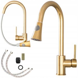 Gouden Keukenkraan TARU met Uittrekbare Spuit - Messing