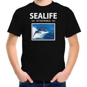 Dieren foto t-shirt Dolfijn - zwart - kinderen - sealife of the world - cadeau shirt Dolfijnen liefhebber - kinderkleding / kleding 110/116