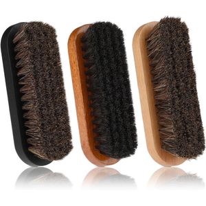 3 STKS Paardenhaar Schoenborstel Polish Borstels Lederen Shine Borstel Suede Schoenen Schoonmaak Borstels Houten Handvat voor Laarzen Schoenen Autostoelen Banken Tassen Sneakers
