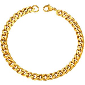 Fako Bijoux® - Schakelarmband Gourmet - Cuban Link - Staal - RVS - 5mm - 22cm - Goudkleurig