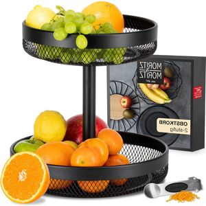 Zwarte metalen fruit-etagère fruitschaal met 2 lagen Fruit Basket