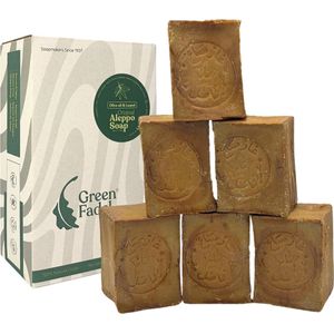 GREEN FADEL Aleppo Zeep Original 6 x 200g, Aleppo Zeep Olijfolie en Laurierolie, Olijfoliezeep, Kernzeep, Natuurlike Zeep, Aleppo Soap, Handgemaakte, Vegan, voor Gezicht en Lichaam