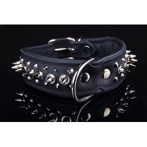 Dog's Companion Leren Halsband - met Spikes - Lengte: 45cm Verstelbaar van: 32-41 cm x 40 mm - Zwart