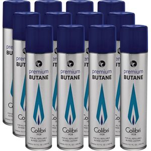 Colibri - Butaan gasbussen 300 ml gas voor het bijvullen van Gasaansteker, Gasbrander, Campingkooktoestellen - 12 gasflessen - 99,9994% Puur Butaangas