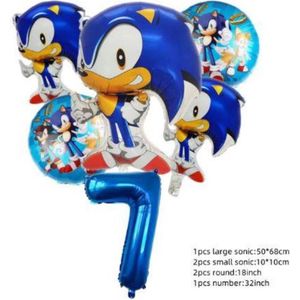 Sonic Verjaardag Versiering - Leeftijd: 7 jaar - Sonic Ballonnen - 6 delig - Sonic Kinderfeestje - Sonic Feestpakket - Folieballon / Heliumballon / Leeftijdballon - Sonic XL Ballon - Feestversiering - Kinder Verjaardag - Hoera 7 jaar! Jongen / Meisje