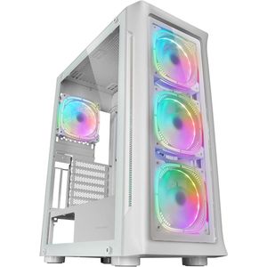 Witte XXL E-ATX Gaming Tower met Gehard Glas - 4x ARGB 120mm Fans en Innovatief CPU Koelsysteem