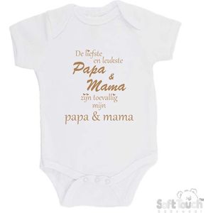 100% katoenen Romper ""De liefste en leukste Papa & Mama zijn toevallig mijn Papa & Mama"" Unisex Katoen Wit/capuccino Maat 56/62