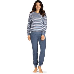 Comtessa Badstof dames pyjama - denim blue gestreept - maat 38