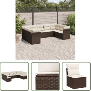 The Living Store Loungeset PE-rattan Bruin - Modulair Design - Comfortabele Zitervaring - UV-bestendig - Afneembare hoes - 5 Middenbanken + 4 Hoekelementen