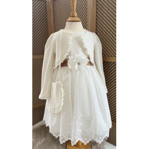 luxe feestjurk met jas en tasje-vintage jurk met borduursel-geborduurde jurk-bruiloft-fotoshoot-verjaardag-communie-witte kleur-katoen- 7 jaar maat 122