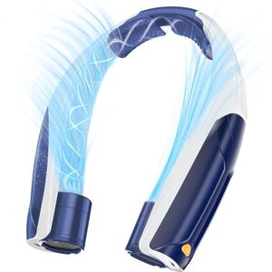 Draagbare Nek Ventilator Oplaadbaar - 6 Snelheden Krachtige NekVentilator - 6000 mAh Batterij Met Lange Levensduur - Ultrastil - Handsfree - Kantoor - Reizen - Buiten - Wit Frame Blauw