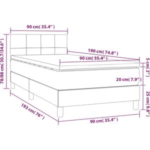 vidaXL Boxspring met matras fluweel lichtgrijs 90x190 cm