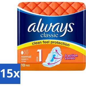Always Classic - Maandverband - Normaal met Vleugels - 10 Maandverbandjes - Bulkverpakking - 15 stuks