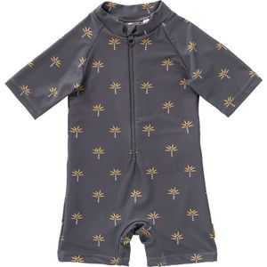 Fresk UV Swimsuit - 62/68 - Sneldrogende Zwemkleding - UPF 50 - Zwemshirt voor Kinderen - Zwempak Korte Mouwen - Palmtree Steel Gray