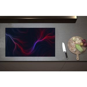 Inductieplaat Beschermer - Abstracte Rood met Paarse Lijnen - 85x50 cm - 2 mm Dik - Inductie Beschermer - Bescherming Inductiekookplaat - Kookplaat Beschermer van Wit Vinyl
