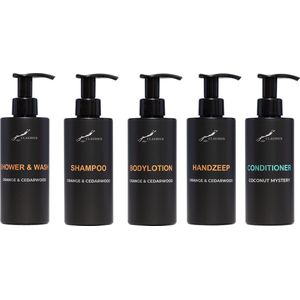 Compleet pakket Sweet Orange & Cedarwood - Shower & Wash + Shampoo + Bodylotion + Handzeep + Coconut Conditioner - 300 ml per fles - complete set van 5 stuks - bodycare - luxe fles - Cadeau