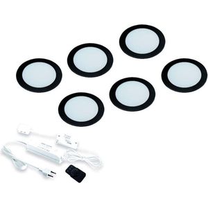 Hera FR-55 LED set van 6 spots met dimmer 24V zwart