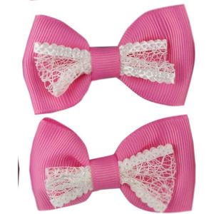 Jessidress Baret Meisje Haarclip met Haarstrikje met kant - Fushia