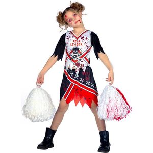 Wilbers & Wilbers - Cheerleader Kostuum - Highschool Fear Leader - Meisje - Rood, Zwart, Wit / Beige - Maat 128 - Halloween - Verkleedkleding