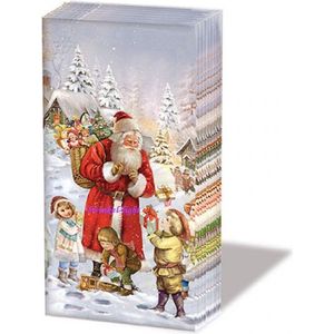 Papieren zakdoekjes Kerstman brengt presentjes
