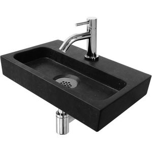 Fonteinset Karl by L'Aqua Compleet met kraan en sifonset - Hardsteen - 37 x 23,5 x 7 cm - Toiletfontein - toiletset - fonteinset toilet - toiletsets - fonteinset wc - fonteinsets - Fonteinset zwart - Fontein set