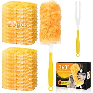 360° Duster Vullingsset voor Multi-Surface Reinigen - 25 Stuks en 1 Handvat, Efficiënte Stofdoeken met Microfibers voor Het Huishouden en Kantoor