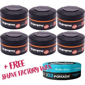 GUMMY WAX BRIGHT FINISH 6-PACK + FREE SHAVE FACTORY WAX | GUMMY POMADE | FONEX BRIGHT FINISH WAX