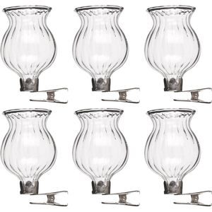 6x Vaasjes Transparant Glas met Clip 6 X 4 cm - Vaas met Bevestigingsclip