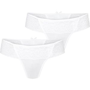 Bellivalini Dames Slip Onderbroek – (2Pack) Wit – S - MS-GAB-161-String-2P