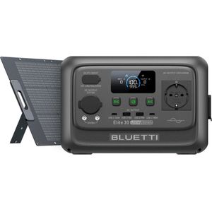 BLUETTI Elite 30 V2 600W 288Wh Powerstation met PV200 200W zonnepanelen- UPS Backup- Back-up voor thuis. 140 W PD snelladen-TurboBoost-opladen-<30 dB fluisterstille werking-LFP-batterij- Kamperen- Tot 1500 W hefvermogen- USB-C-poort,off-grid