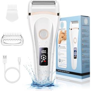 Draadloze Epilator voor Dames - 2-in-1 Elektrisch Scheerapparaat met Dubbel Lemmet en LCD-display, Waterdicht voor Bikinizone, Oksels en Benen