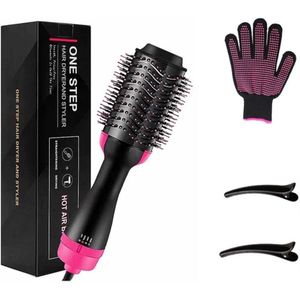 Mercadome® Krulborstel - Fohnborstel - Warmteborstel - Anti Brandwond - Multifunctioneel 3 in 1 - Roze/Zwart