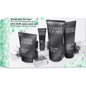 Clinique for Men Great Skin For Him For Dry/Combination Skin 4-Set Moisturizing Lotion 100 ml + Face Wash 200ml + Face Scrub 100ml + Eye Cream 15ml