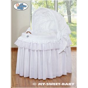 Overtrekset 4-delig voor Moses Basket Rieten wieg met kap - Kleine Prins Prinses wit