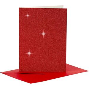Creotime Glitterkaarten Met Enveloppen 10,5 X 15 Cm 4 Stuks Rood