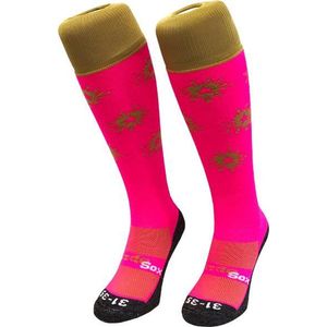 WeirdoSox Sterren Splash Goud/Roze sportsokken, hockeysokken, voetbalsokken - Maat 36/40