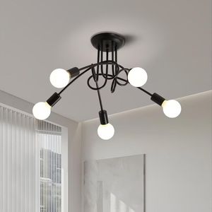 Goeco plafondlamp - 66cm - Groot - E27 - ijzeren kroonluchter - 5 lampen - zwarte - voor woonkamer slaapkamer keuken - lampen niet inbegrepen