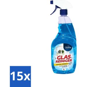 15 x Deluxe - Glasreiniger - Crystal Formule - Streeploze Glans - 1L - Glas Reinigen - Streeploze Glans - Glans Reiniger - Glas Reiniger Crystal Formule - Fenster Reinigen