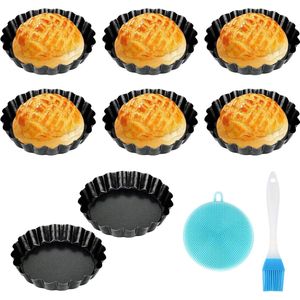 8 stuks taartvorm hefbodem quichevorm Ø10cm mini-taartvorm anti-aanbaklaag- quichevorm kleine taartpan tarteletvormpjes met afneembare basis. tartelette vormen