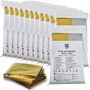 Nooddeken 12 stuks - Reddingsdeken 160x210 - Technosafety Isolatiedeken Goud Zilver - Noodpakket