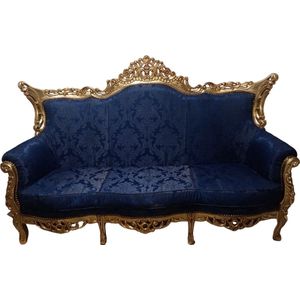Barokstijl luxe 3-zits bank blauw met goud [Baroque] [Luxe] [Interieur] [Bank] [Woonkamer]