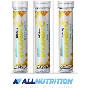 ALLNUTRITION | Vitamin C 1000 mg – 3 stuks × 20 bruistabletten citroensmaak – Hoge dosering – Immuunsysteem & Energie | 60 capsules