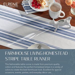 Farmhouse Living Homestead Stripe 13x70 Blauw Wit Tafelloper - Landelijke Woondecoratie
