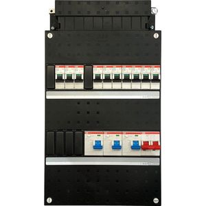 ABB groepenkast 10 groepen, 3 aardlekschakelaars, 1 hoofdschakelaar 2-P