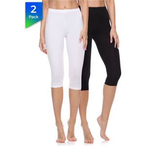 Merry Style MS-MS10-199-LE 2Pack Dames Capri Leggings – Sport - Vrijetijdsbroek - 3/4 Lengte - Katoen - Sporbroek - Yogabroek - Zwart/Wit - XS