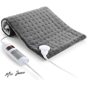 Mrs. Jones Verwarmingskussen automatische uitschakeling elektrisch warmtekussen 30 x 60 cm rug schouders nek temperatuurinstelling 6 snelle verwarmingstechniek oververhittingsbeveiliging grijs .