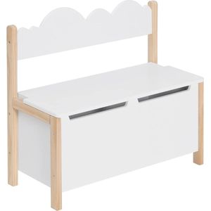 Kinderbankje Met Opbergruimte - Speelgoedkist - Speelgoedbank - Opbergbankje - Klepbankje - Wit - 60 x 25,5 x 55 cm (L x W x H)